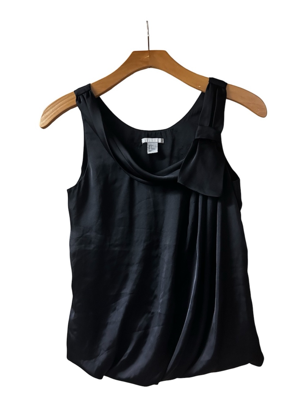 H&M Black Sleeveless Draped Satin Top with Bow Detail